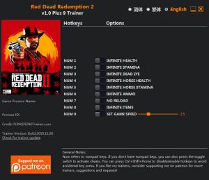 Red Dead Redemption 2 Trainer for PC game version v1.0