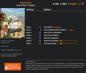 Planet Zoo Trainer for PC game version v1.0.1