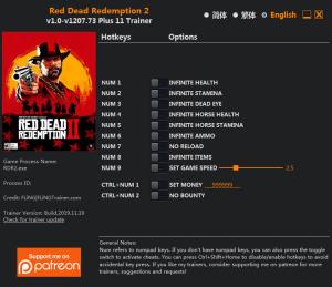 Red Dead Redemption 2 Trainer for PC game version v1207.73