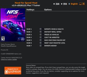 Need for Speed Heat Trainer for PC game version v21.11.2019