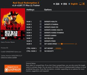 Red Dead Redemption 2 Trainer for PC game version v1207.77