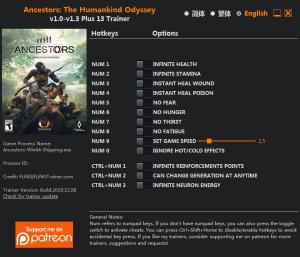 Ancestors: The Humankind Odyssey Trainer for PC game version v1.3