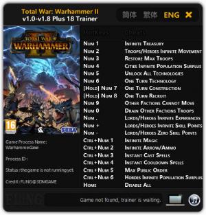 Total War: Warhammer 2 Trainer for PC game version  v1.8