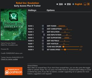 Rebel Inc: Escalation Trainer for PC game version v0.6.2