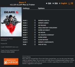 Gears 5 Trainer for PC game version v1.1.97