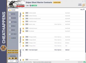 Sniper Ghost Warrior Contracts Trainer for PC game version v1.04
