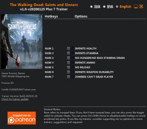 The Walking Dead: Saints and Sinners Trainer for PC game version v2020.01.25