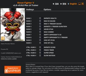 Street Fighter 5: Champion Edition Trainer for PC game version v5.012