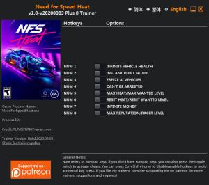 Need for Speed Heat Trainer for PC game version v2020.03.03