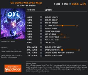 Ori and the Will of the Wisps Trainer for PC game version  v1.0