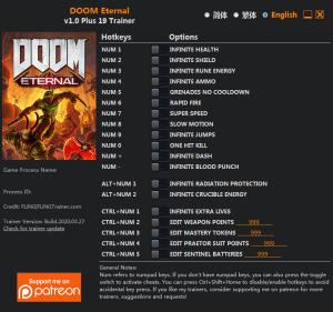 DOOM Eternal Trainer for PC game version  v1.0