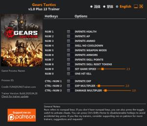 Gears Tactics Trainer for PC game version v1.0
