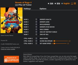 Streets of Rage 4 Trainer for PC game version v1.0