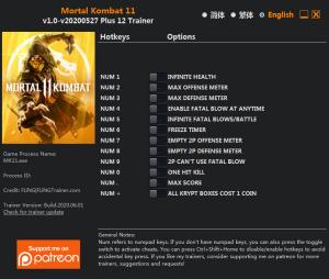 Mortal Kombat 11 Trainer for PC game version v2020.06.01