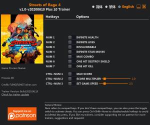 Streets of Rage 4 Trainer for PC game version v2020.06.10