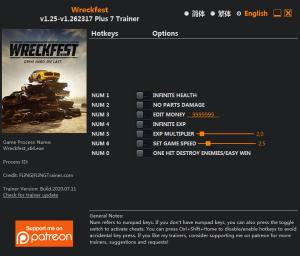Wreckfest Trainer for PC game version v1.262317