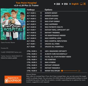 Two Point Hospital Trainer for PC game version v1.20