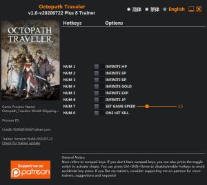 Octopath Traveler Trainer for PC game version v2020.07.22