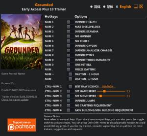 Grounded Trainer for PC game version v0.1