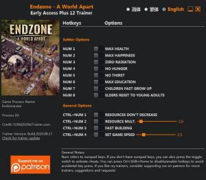 Endzone - A World Apart Trainer for PC game version v2020.08.17