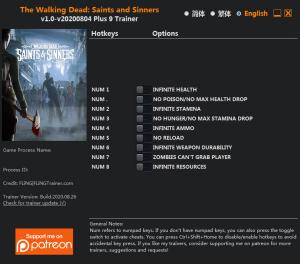 The Walking Dead: Saints and Sinners Trainer for PC game version v2020.08.04