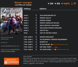 Marvel's Avengers Trainer for PC game version v1.0