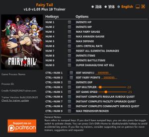 Fairy Tail Trainer for PC game version v1.05