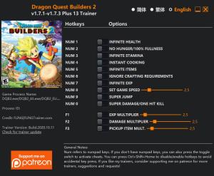 Dragon Quest Builders 2 Trainer for PC game version v1.7.3
