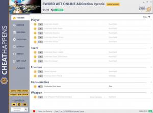 Sword Art Online: Alicization Lycoris Trainer for PC game version v1.10