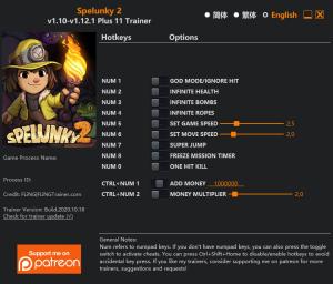 Spelunky 2 Trainer for PC game version v1.12.1