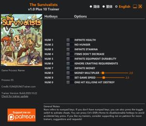 The Survivalists Trainer for PC game version v1.0