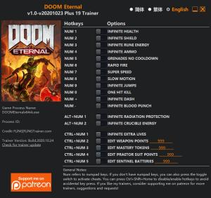 DOOM Eternal  Trainer for PC game version v2020.10.23