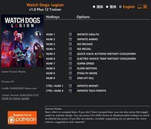 Watch Dogs: Legion Trainer for PC game version v1.0
