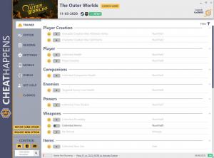 The Outer Worlds Trainer for PC game version  v11.03.2020