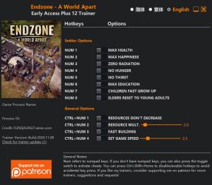 Endzone - A World Apart Trainer for PC game version v2020.11.08