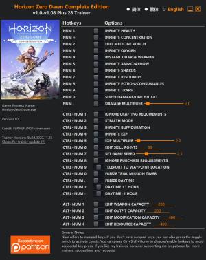 Horizon Zero Dawn: Complete Edition Trainer for PC game version v1.08