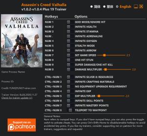 Assassin's Creed: Valhalla  Trainer for PC game version v1.0.4