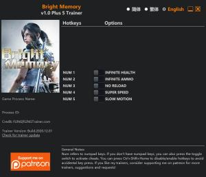 Bright Memory Trainer for PC game version v1.0