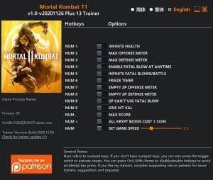 Mortal Kombat 11 Trainer for PC game version v2020.11.26
