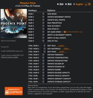 Phoenix Point Trainer for PC game version v1.9