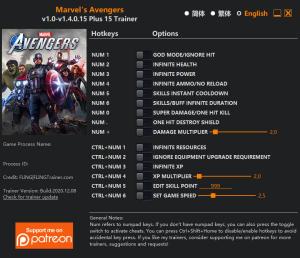 Marvel's Avengers Trainer for PC game version v1.4.0.15