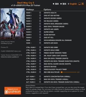 Devil May Cry 5 Trainer for PC game version v2020.12.15