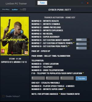 Cyberpunk 2077 Trainer for PC game version v1.0.6