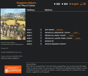 Kingdoms Reborn Trainer for PC game version v0.7