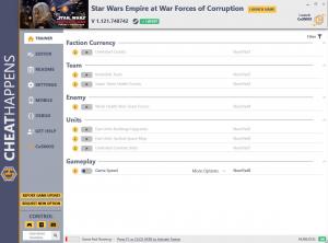 Star Wars: Empire at War - Forces of Corruption Trainer for PC game version v1.121.748742