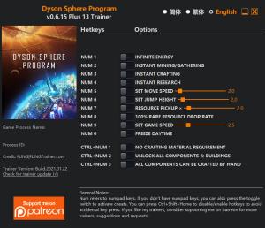 Dyson Sphere Program Trainer for PC game version v0.6.15