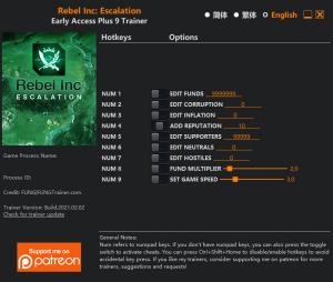 Rebel Inc: Escalation Trainer for PC game version v0.8.0