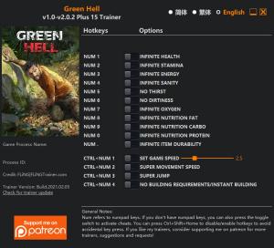 Green Hell Trainer for PC game version v2.0.2