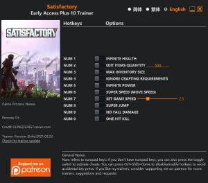 Satisfactory Trainer for PC game version Build 109075-144440