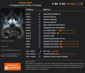 Mortal Shell Trainer for PC game version v1.0 Build 21.01.21